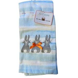 La Cuisine Kitchen Towels Set of 2 Blue White Striped Bunny Rabbit 18x28 NEW